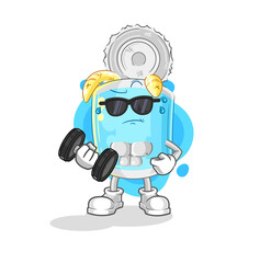 canned fish lifting dumbbell vector. cartoon character