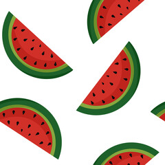 illustration of seamless pattern watermelon slice on white background. Summer print for clothes, swimwear, household goods, dishes, notepad, sketchbook, manicure.
