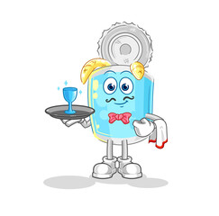 canned fish waiter cartoon. cartoon mascot vector