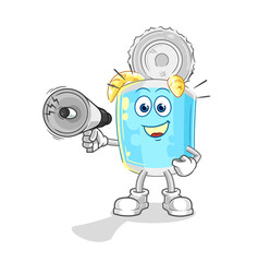 canned fish holding hand loudspeakers vector. cartoon character