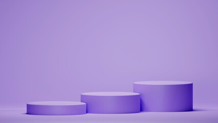 Geometric podiums for product display on purple background. 3D rendering. Minimal style.Product presentation, mockup, cosmetic product show, podium, stage pedestal or platform. 