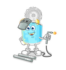 canned fish welder mascot. cartoon vector