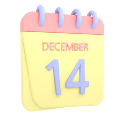 14th December 3D calendar icon. Web style. High resolution image. White background