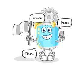 canned fish hold surrender flag mascot. cartoon vector