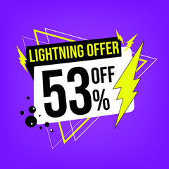 Lightning offer, 53% off, fifty-three percent off, promotion for sales, flash offer template