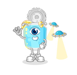 canned fish alien cartoon mascot vector