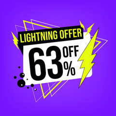 Lightning offer, 63% off, sixty-three percent off, promotion for sales, flash offer template