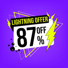 Lightning offer, 87% off, eighty-seven percent off, promotion for sales, flash offer template
