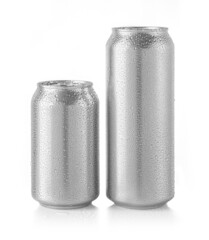 Empty beer cans with condensation drops.