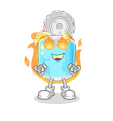 canned fish on fire mascot. cartoon vector
