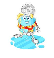 canned fish ice skiing cartoon. character mascot vector