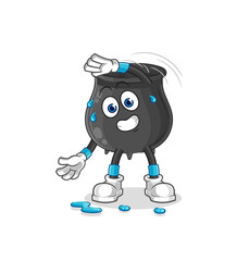 cauldron stretching character. cartoon mascot vector