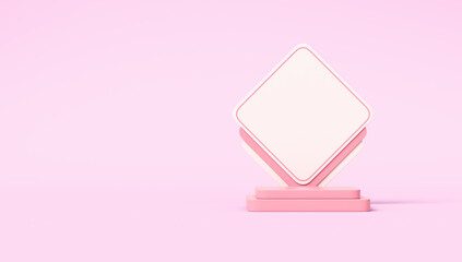 Empty pink stand on a pink background for displaying goods. 3d render illustration.