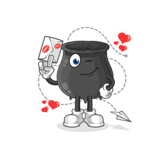 cauldron hold love letter illustration. character vector