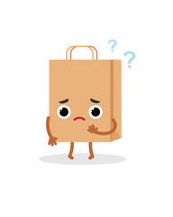 Paper shopping bag emotions sad character. Emoji vector illustration