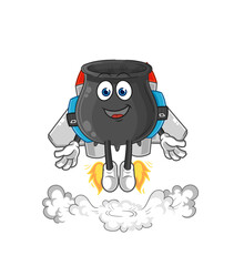 cauldron with jetpack mascot. cartoon vector