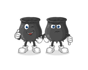 cauldron thumbs up and thumbs down. cartoon mascot vector