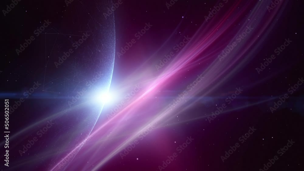 Poster loop fantasy artistic universe with planets and color light motion.