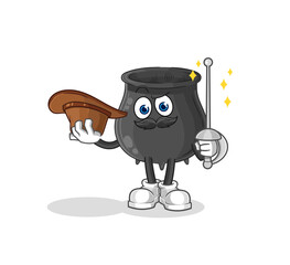 cauldron fencer character. cartoon mascot vector