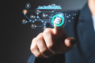 businessman scan fingerprint biometric identity, concept of the future of security and password control through fingerprints