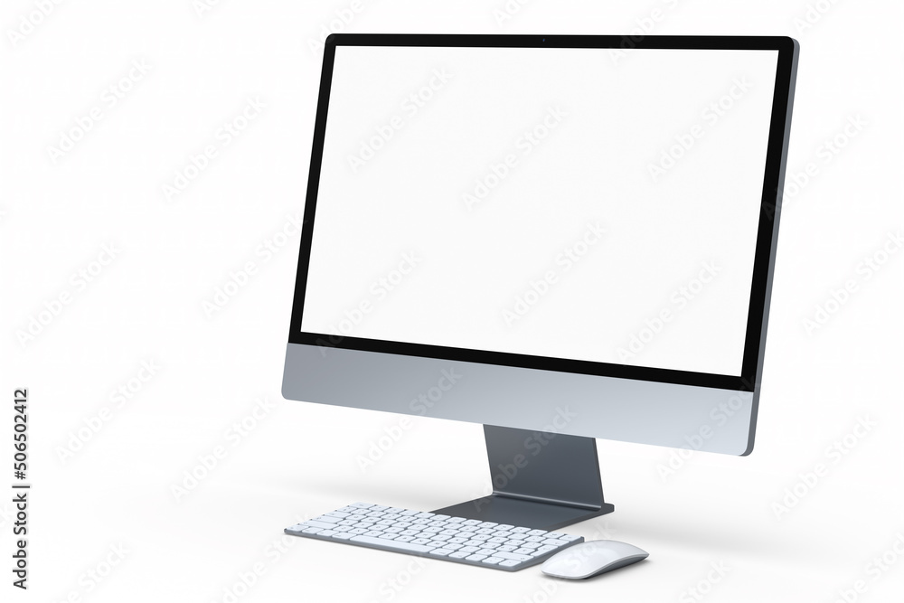 Aufkleber realistic grey computer screen display with keyboard and mouse isolated on white