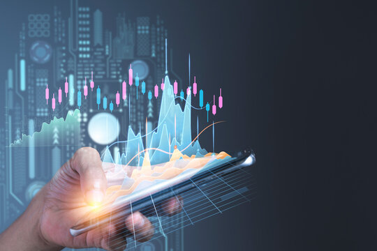 Man using mobile phone checking stock market graph report via mobile apps - Powered by Adobe