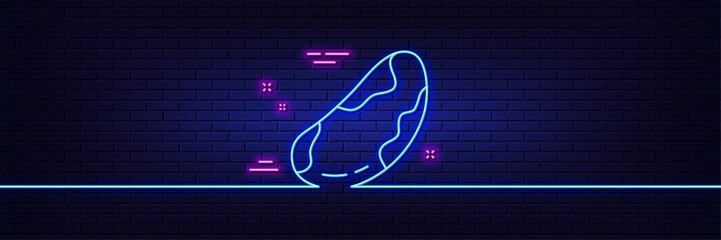 Neon light glow effect. Brazil nut line icon. Tasty nuts sign. Vegan food symbol. 3d line neon glow icon. Brick wall banner. Brazil nut outline. Vector