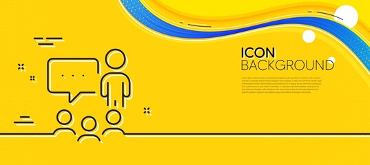 Naklejka na ściany i meble People chatting line icon. Abstract yellow background. Business seminar sign. Job meeting symbol. Minimal people chatting line icon. Wave banner concept. Vector