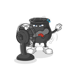 cauldron with the fan character. cartoon mascot vector