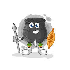 cauldron african tribal fighter mascot. cartoon vector