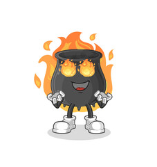 cauldron on fire mascot. cartoon vector