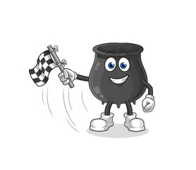 cauldron hold finish flag. cartoon mascot vector