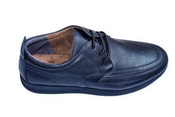 Black leather men's shoe isolated on white background.