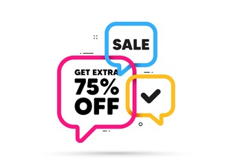 Fototapeta premium Get Extra 75 percent off Sale. Ribbon bubble chat banner. Discount offer coupon. Discount offer price sign. Special offer symbol. Save 75 percentages. Extra discount adhesive tag. Promo banner. Vector