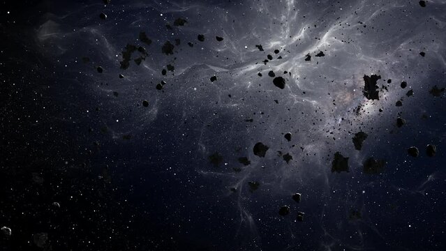 Meteor Rocks Flying in space, Milky way Meteors rotating in deep space
3D rendering of deep space with massive asteroid field 
