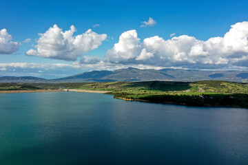 Fototapeta na wymiar Beautifull aerial panoramic view from the drone to the Lake Pinios