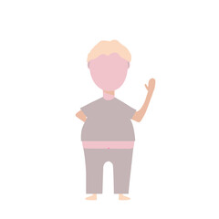 A fat person in a brown suit holds his hand