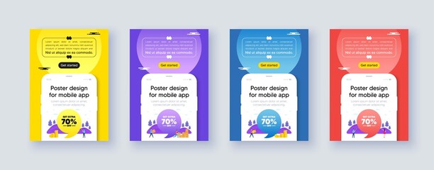 Poster frame with phone interface. Get Extra 70 percent off Sale. Discount offer price sign. Special offer symbol. Save 70 percentages. Cellphone offer with quote bubble. Vector