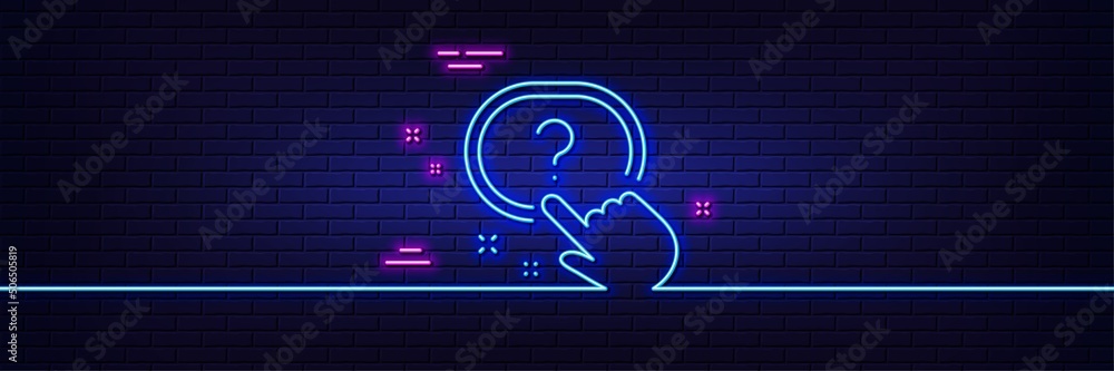 Poster neon light glow effect. question button line icon. ask help sign. faq questionnaire symbol. 3d line 