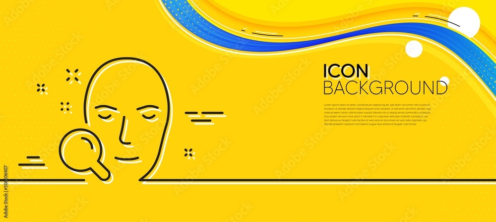 Poster face search line icon. abstract yellow background. head recognition sign. minimal face search line i
