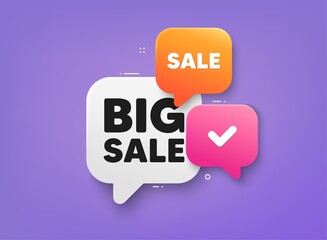 Fototapeta premium Big Sale tag. 3d bubble chat banner. Discount offer coupon. Special offer price sign. Advertising Discounts symbol. Big sale adhesive tag. Promo banner. Vector