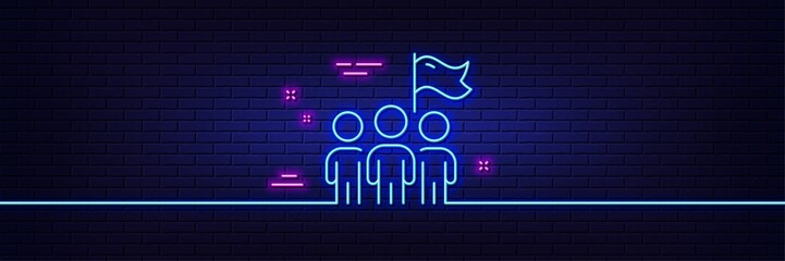 Neon light glow effect. Leadership line icon. Success flag sign. Teamwork symbol. 3d line neon glow icon. Brick wall banner. Leadership outline. Vector