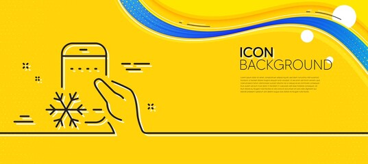 Naklejka na ściany i meble Refrigerator app line icon. Abstract yellow background. Fridge mobile application sign. Remote control symbol. Minimal refrigerator app line icon. Wave banner concept. Vector