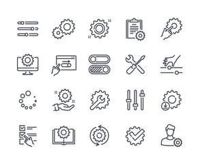 Set of simple Setup and Settings Icons. Elements with tools, Loading, Cogs and Gears, Update and parameters. Designs for website and app. Cartoon flat vector collection isolated on white background