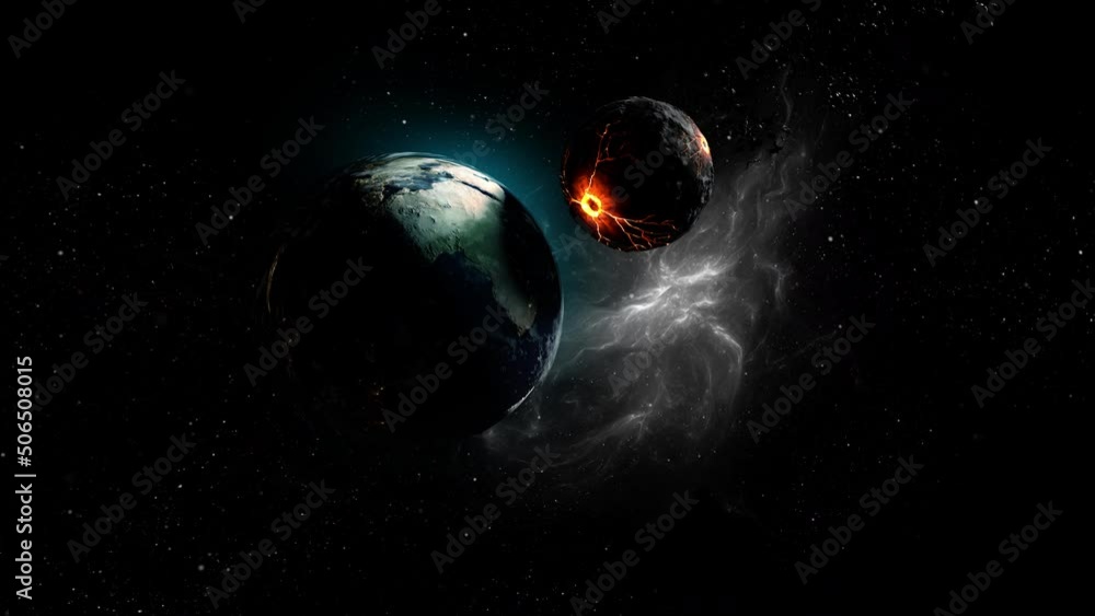 Canvas Prints massive dead planet hitting earth causing apocalypse, outer space view 3d rendering, cinematic view 