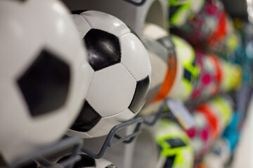 Soccer balls in a sports store