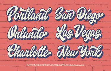 Original Brush Script Font with City Logos. Vector Illustration