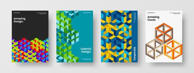 Original geometric hexagons presentation layout composition. Amazing brochure A4 vector design illustration bundle.