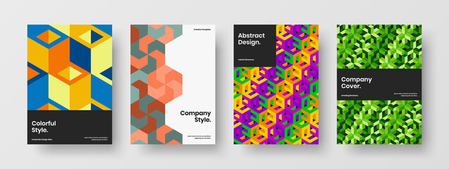 Creative geometric shapes brochure illustration set. Unique company cover vector design layout bundle.