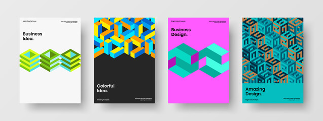 Fototapeta premium Minimalistic geometric hexagons pamphlet concept set. Multicolored corporate brochure vector design illustration composition.